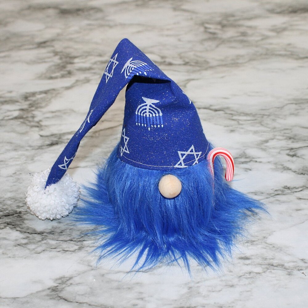 HAND CRAFTED Gnome Hanukkah Air Freshener Cover - Blue Stars Menorahs Blue